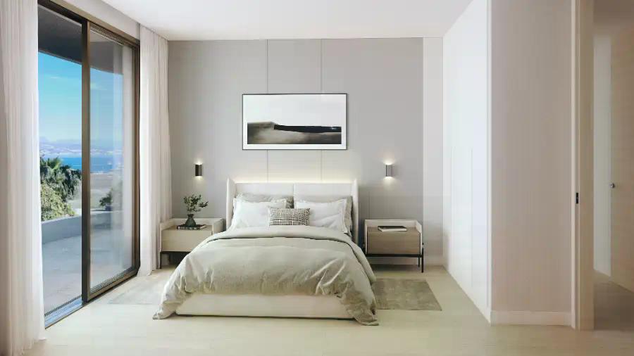 Contemporary second bedroom with sea view
