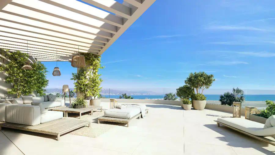 Penthouse terrace with pergola and sea view